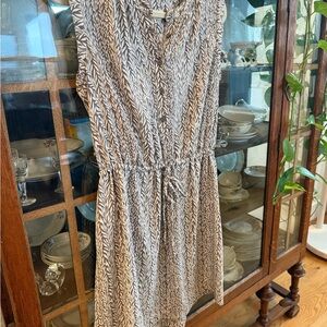 LOFT Black and White Leaf Print Mini Dress